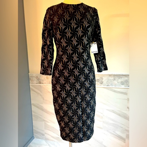 Kensie Knit Lurex Sheath Black Dress - Picture 1 of 12